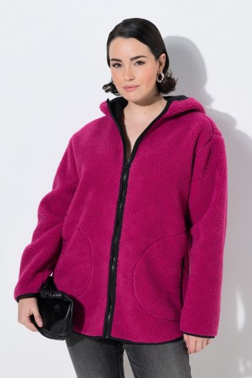 Ulla Popken 823371 Kapuutsi ja tepitud taskutega teddyjope Fuksia - Fleece riided - 