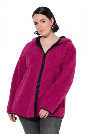 Ulla Popken 823371 Kapuutsi ja tepitud taskutega teddyjope Fuksia - Fleece riided - 