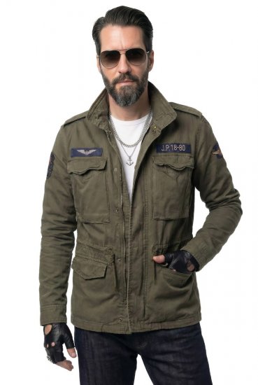 JP1880 Field Jacket with Badges Vintage Look TALL Moss Green - TALL jakid ja joped - TALL jakid pikkadele meestele