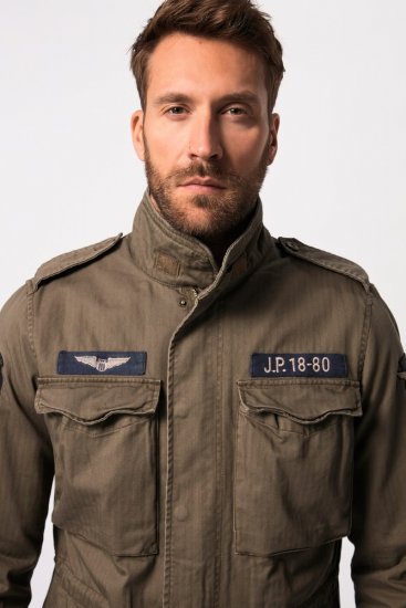 JP1880 Field Jacket with Badges Vintage Look TALL Moss Green - TALL jakid ja joped - TALL jakid pikkadele meestele