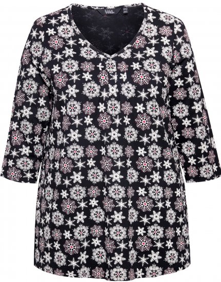 Ulla Popken Snowflake Print 3/4 Sleeve A-Line Tee Black - Trükitud/pildiga T-särgid naistele - 