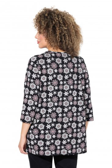 Ulla Popken Snowflake Print 3/4 Sleeve A-Line Tee Black - Trükitud/pildiga T-särgid naistele - 