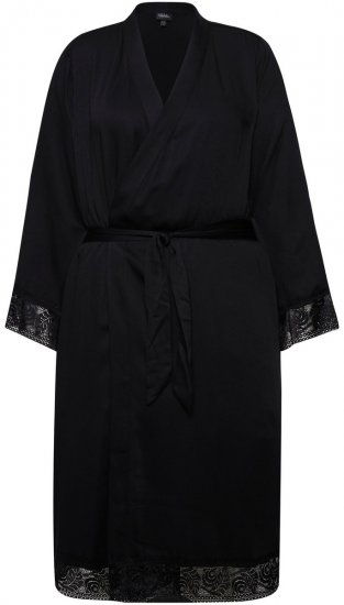 Ulla Popken 834837 Pitsiga kimono-hommikumantel Must - Hommikumantlid - 