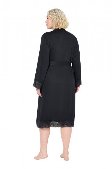 Ulla Popken 834837 Pitsiga kimono-hommikumantel Must - Hommikumantlid - 