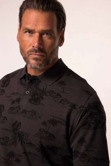 JP1880 Pique with All-over Print Polo Shirt TALL Black - TALL polosärgid - TALL polosärgid pikkadele meestele