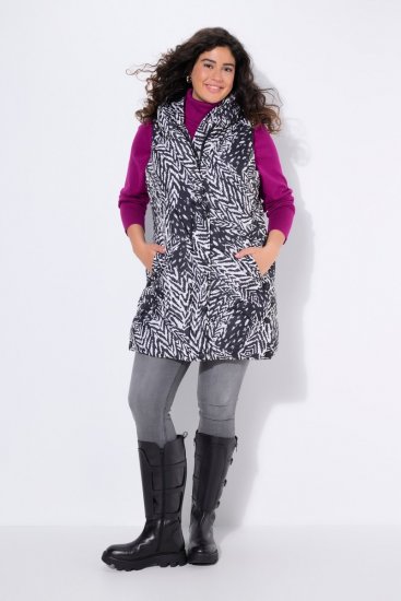 Ulla Popken 838435 Trükiga pikk tepitud vest Must - Vestid - 