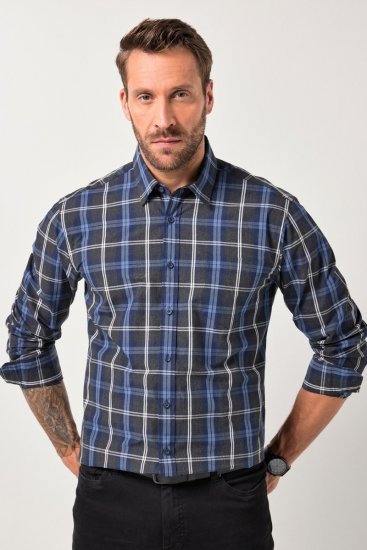 JP1880 Checked Shirt Long Sleeve Kent Collar Anthracite - Särgid - Meeste suured särgid 2XL – 8XL