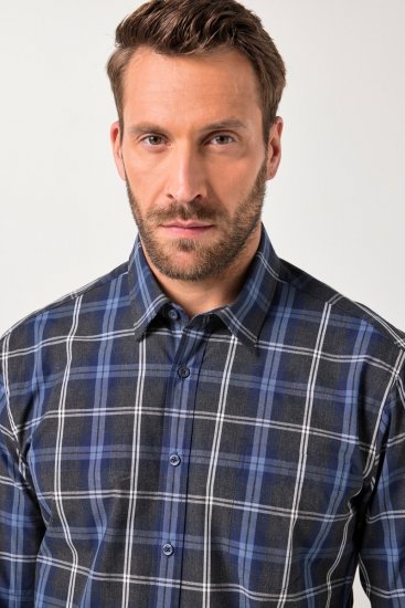 JP1880 Checked Shirt Long Sleeve Kent Collar Anthracite - Särgid - Meeste suured särgid 2XL – 8XL