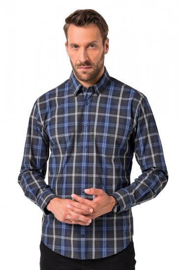 JP1880 Checked Shirt Long Sleeve Kent Collar Anthracite - Särgid - Meeste suured särgid 2XL – 8XL