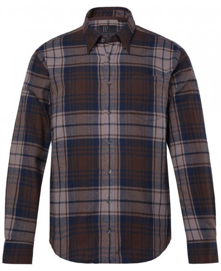 JP1880 Shirt Flannel Long Sleeve Dark Brown - Särgid - Meeste suured särgid 2XL – 8XL