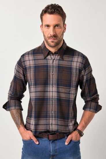 JP1880 Shirt Flannel Long Sleeve Dark Brown - Särgid - Meeste suured särgid 2XL – 8XL