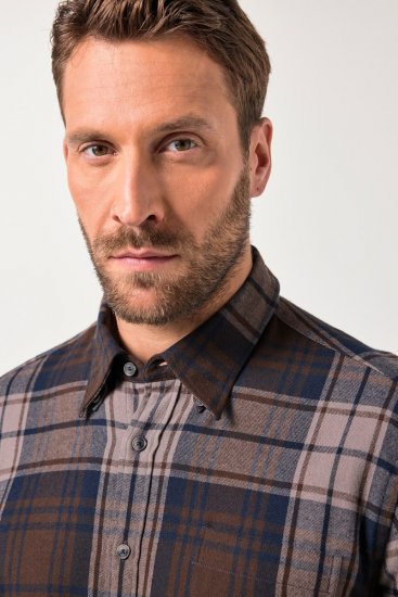 JP1880 Shirt Flannel Long Sleeve Dark Brown - Särgid - Meeste suured särgid 2XL – 8XL