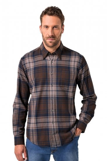 JP1880 Shirt Flannel Long Sleeve Dark Brown - Särgid - Meeste suured särgid 2XL – 8XL