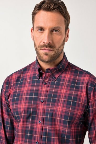 JP1880 Checked Shirt Long Sleeve Red - Särgid - Meeste suured särgid 2XL – 8XL