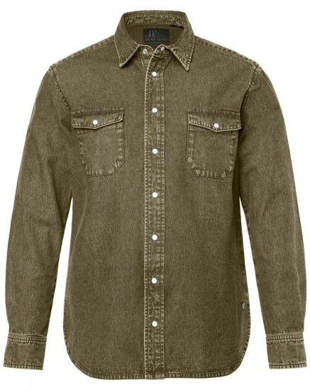 JP1880 Denim Shirt Long Sleeve Olive Green - Särgid - Meeste suured särgid 2XL – 8XL