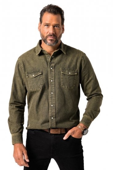 JP1880 Denim Shirt Long Sleeve Olive Green - Särgid - Meeste suured särgid 2XL – 8XL