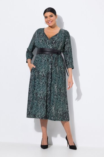 Ulla Popken 841839 3/4 varrukatega loomamustriga jersey-kleit Tumeroheline - Midikleidid - Plusssuuruses midikleidid