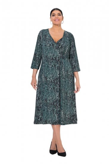 Ulla Popken 841839 3/4 varrukatega loomamustriga jersey-kleit Tumeroheline - Midikleidid - Plusssuuruses midikleidid
