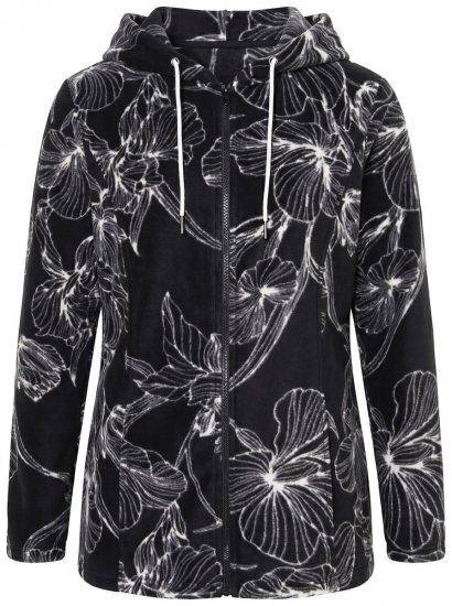 Ulla Popken 842758 Kapuutsiga lilleline fliisjakk Must - Fleece riided - 