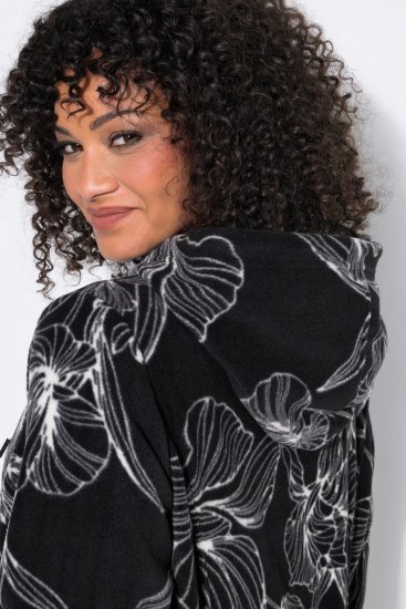 Ulla Popken 842758 Kapuutsiga lilleline fliisjakk Must - Fleece riided - 