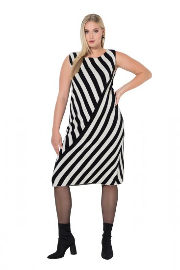 Ulla Popken 845784 Triibuline kootud kleit Must - Suvekleidid - Naiste suvekleidid suurtes suurustes