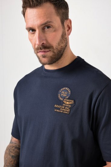 JP1880 846657 T-särk bellyfit embleemidega Tumesinine TALL - TALL T-särgid - T-särgid pikkadele meestele
