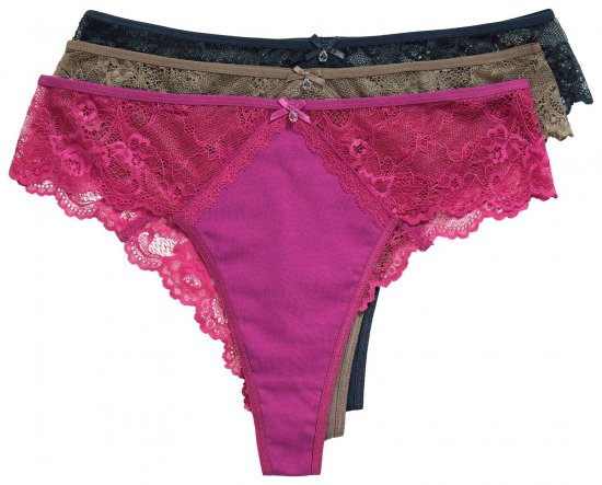 Ulla Popken 848522 Pitsiga stringid 3 tk Tumelilla - Aluspüksid - 