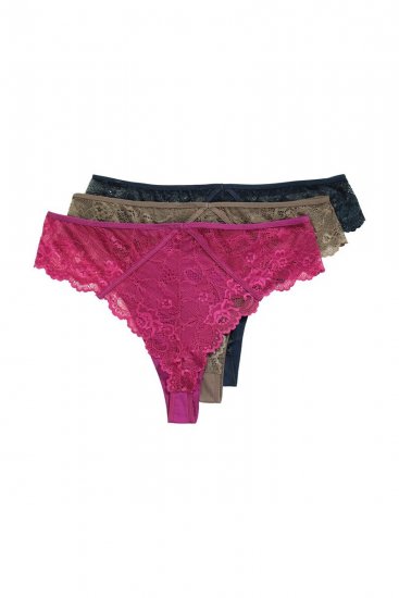 Ulla Popken 848522 Pitsiga stringid 3 tk Tumelilla - Aluspüksid - 