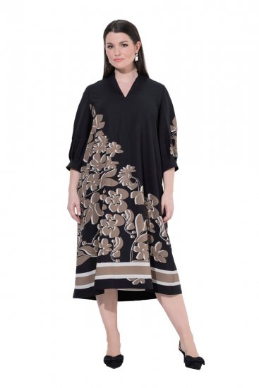 Ulla Popken 849423 3/4 varrukatega lilleline kleit Must - Maksikleidid - Plusssuuruses maxikleidid