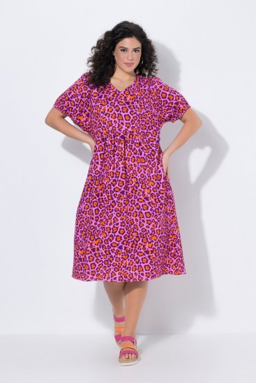 Ulla Popken 850346 V-kaelusega mustriline kleit Roosa - Midikleidid - Plusssuuruses midikleidid