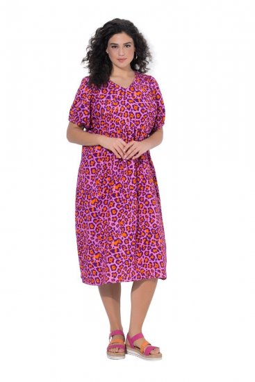 Ulla Popken 850346 V-kaelusega mustriline kleit Roosa - Midikleidid - Plusssuuruses midikleidid
