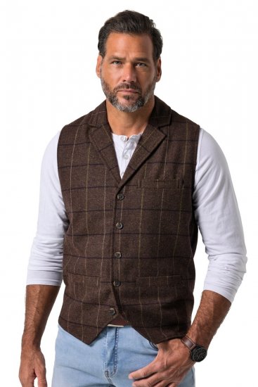 JP1880 851395 Elastne ruuduline tweed-vest Tumepruun - Ülikonnad ja pintsakud - Ülikonnad suured suurused