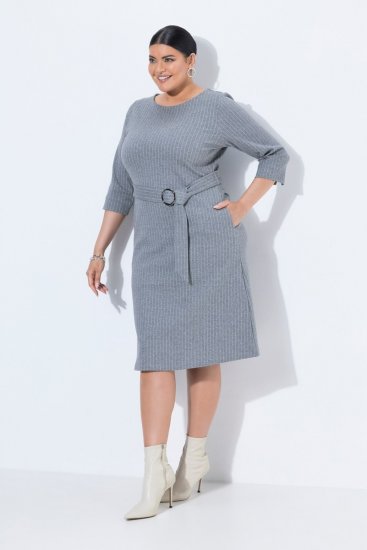Ulla Popken 851666 3/4 varrukatega triibuline midikleit Hallmeleeritud - Midikleidid - Plusssuuruses midikleidid