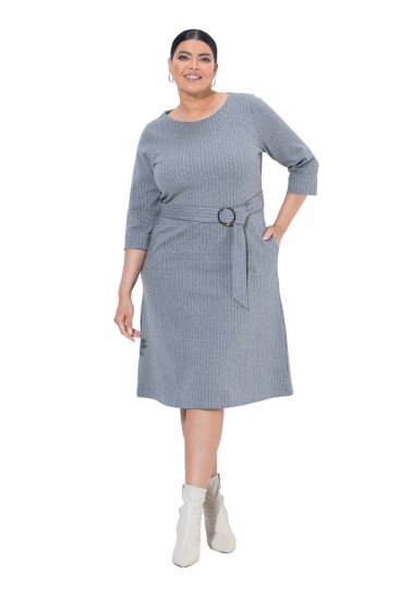 Ulla Popken 851666 3/4 varrukatega triibuline midikleit Hallmeleeritud - Midikleidid - Plusssuuruses midikleidid