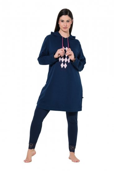 Ulla Popken 851749 Kapuutsiga ruuduline kodukleit Tumesinine - Pidžaama/Loungewear - 