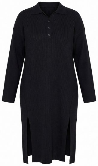Ulla Popken 852630 Pikkade varrukatega kootud kleit Must - Midikleidid - Plusssuuruses midikleidid
