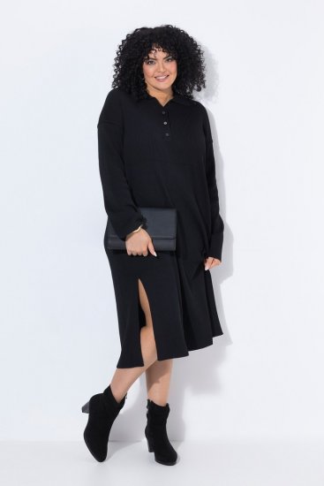 Ulla Popken 852630 Pikkade varrukatega kootud kleit Must - Midikleidid - Plusssuuruses midikleidid