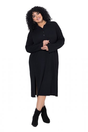 Ulla Popken 852630 Pikkade varrukatega kootud kleit Must - Midikleidid - Plusssuuruses midikleidid