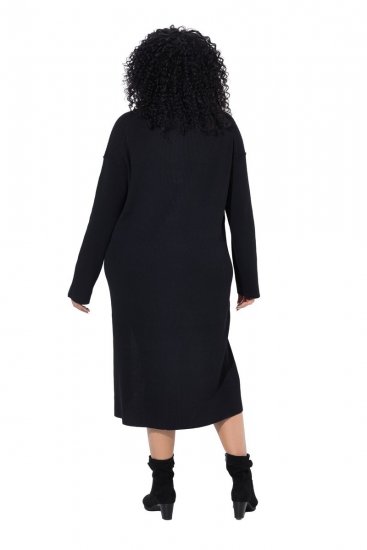 Ulla Popken 852630 Pikkade varrukatega kootud kleit Must - Midikleidid - Plusssuuruses midikleidid