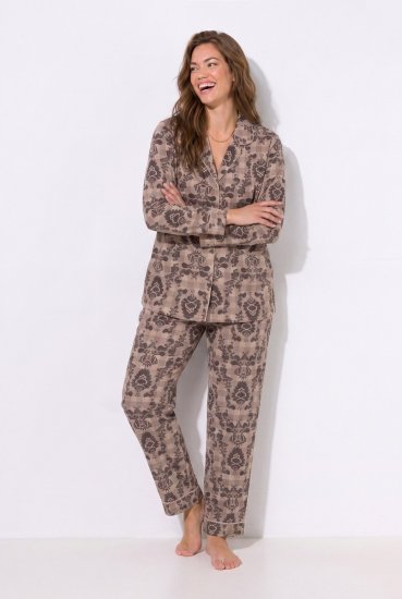 Ulla Popken 852649 Särgikraega mustriline pidžaama Pruun - Pidžaama/Loungewear - 