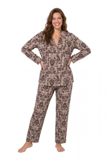 Ulla Popken 852649 Särgikraega mustriline pidžaama Pruun - Pidžaama/Loungewear - 