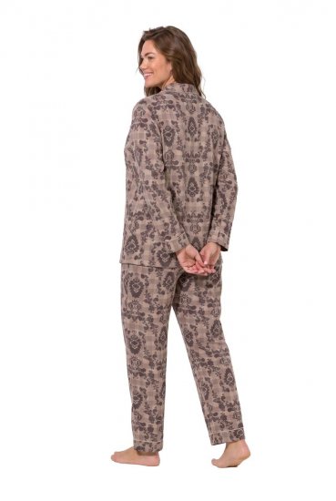 Ulla Popken 852649 Särgikraega mustriline pidžaama Pruun - Pidžaama/Loungewear - 