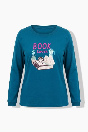 Ulla Popken 852710 Pikkade varrukatega kodune pusa Petrool - Pidžaama/Loungewear - 