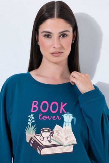 Ulla Popken 852710 Pikkade varrukatega kodune pusa Petrool - Pidžaama/Loungewear - 