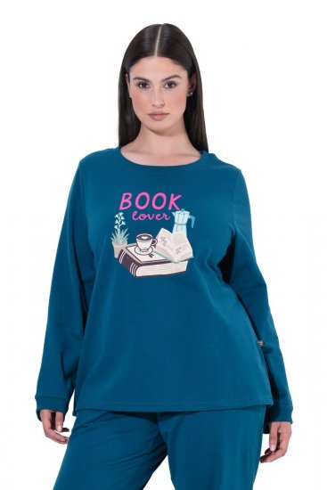 Ulla Popken 852710 Pikkade varrukatega kodune pusa Petrool - Pidžaama/Loungewear - 