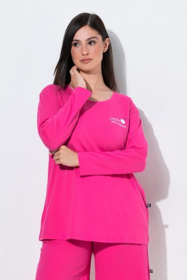 Ulla Popken 852747 Pikkade varrukatega pidžaama pluus Roosa - Pidžaama/Loungewear - 