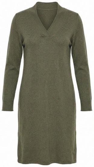 Ulla Popken 853077 V-kaelusega pikkade varrukatega kootud kleit Khaki - Kootud kleidid -