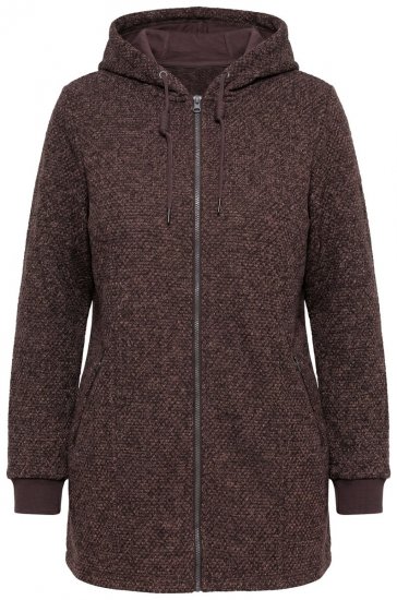Ulla Popken 853577 Kapuutsi ja trükiga kootud fliisjope Mahagonipruun - Fleece riided - 