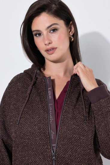 Ulla Popken 853577 Kapuutsi ja trükiga kootud fliisjope Mahagonipruun - Fleece riided - 