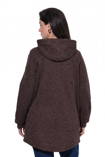 Ulla Popken 853577 Kapuutsi ja trükiga kootud fliisjope Mahagonipruun - Fleece riided - 